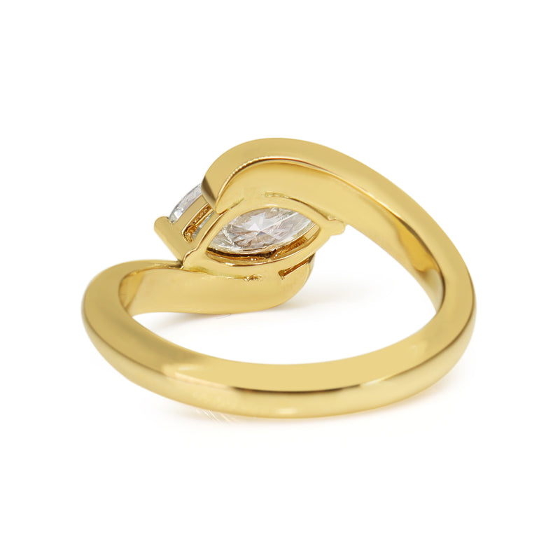 18ct Yellow Gold East West Marquise Diamond Twist Solitaire Ring