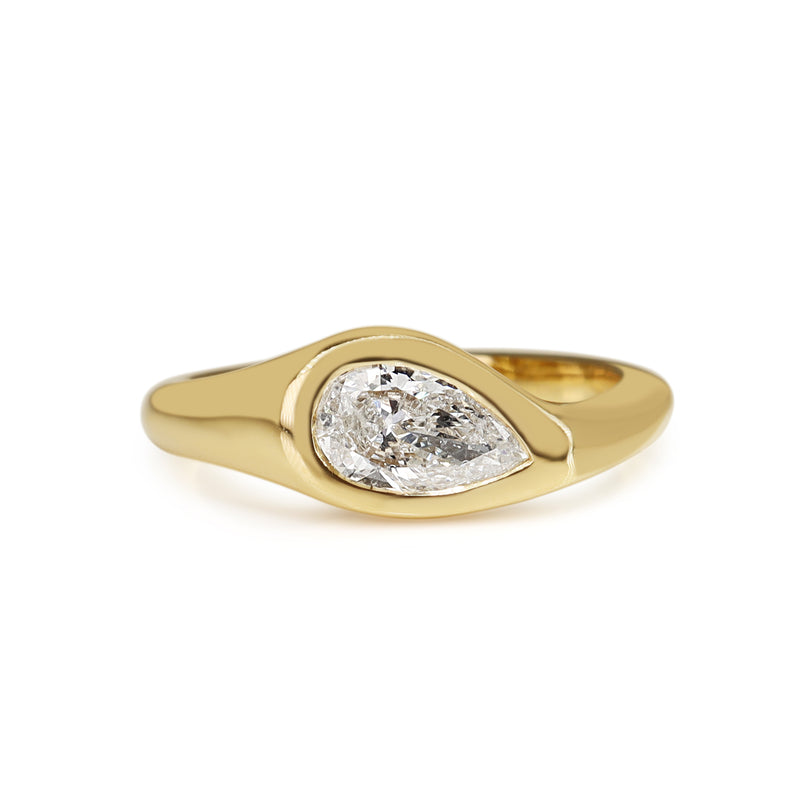 18ct Yellow Gold East West Pear Bezel Diamond Ring