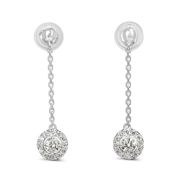 Platinum Drop Diamond Halo Earrings