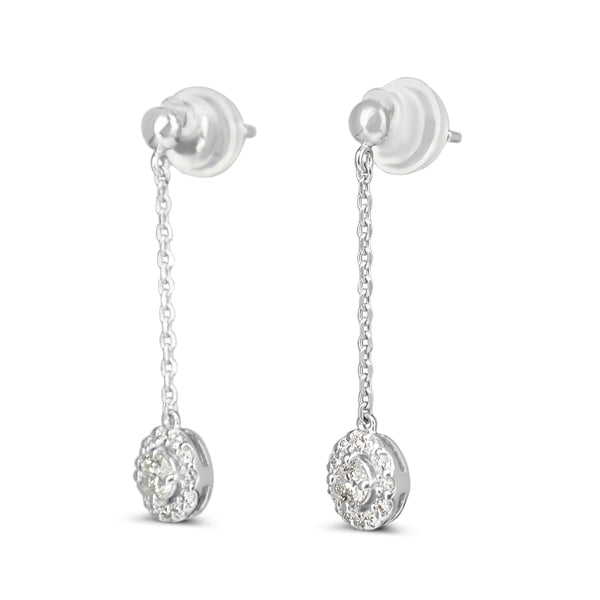 Platinum Drop Diamond Halo Earrings