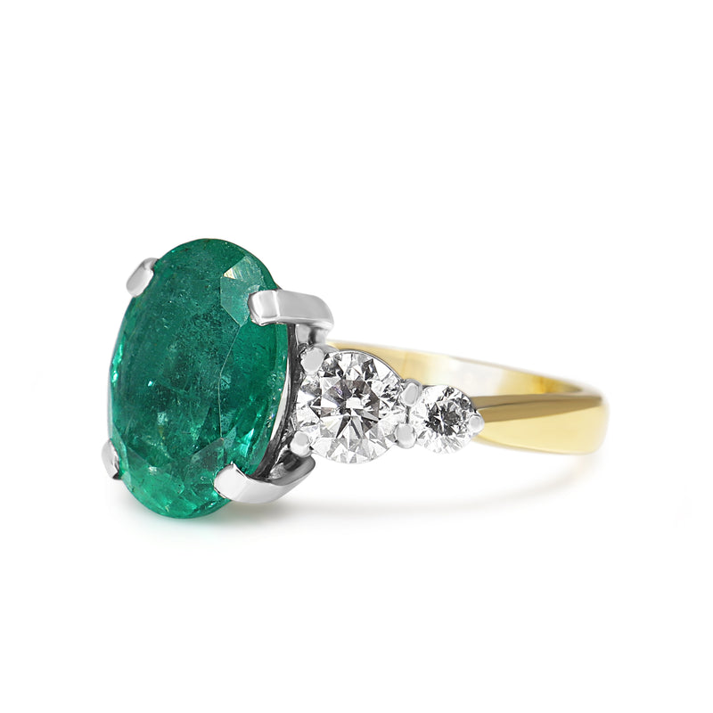 18ct Yellow and White Gold Emerald and Diamond 5 Stone Ring