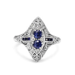 9ct White Gold Sapphire and Diamond Art Deco Style Ring