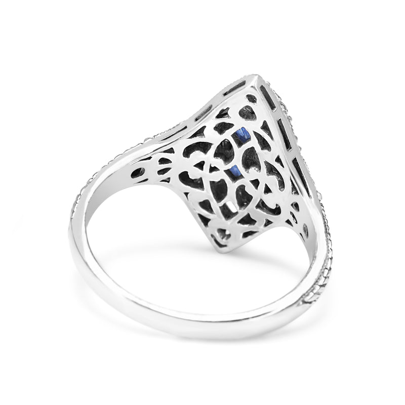 9ct White Gold Sapphire and Diamond Art Deco Style Ring