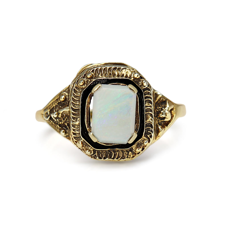 14ct Yellow Gold Opal and Enamel Vintage Ring