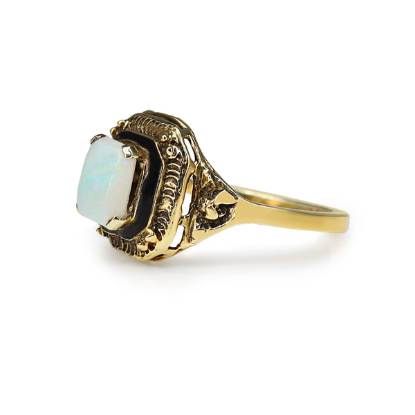 14ct Yellow Gold Opal and Enamel Vintage Ring