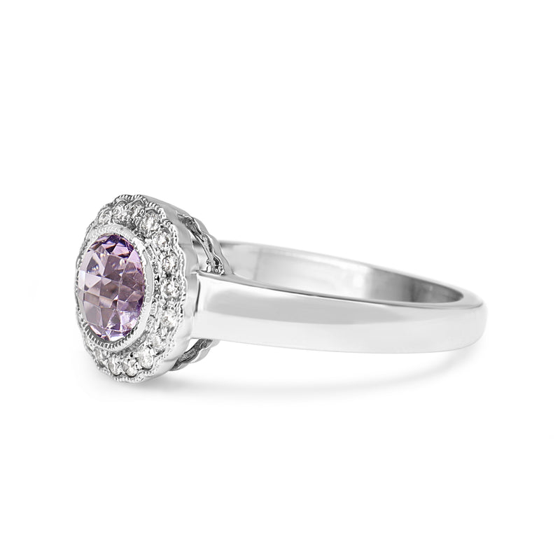 9ct White Gold Amethyst and Diamond Daisy Style Ring