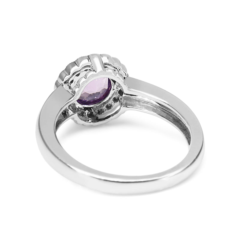 9ct White Gold Amethyst and Diamond Daisy Style Ring