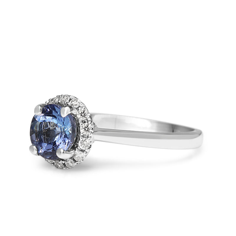 18ct White Gold Tanzanite and Diamond Halo Ring