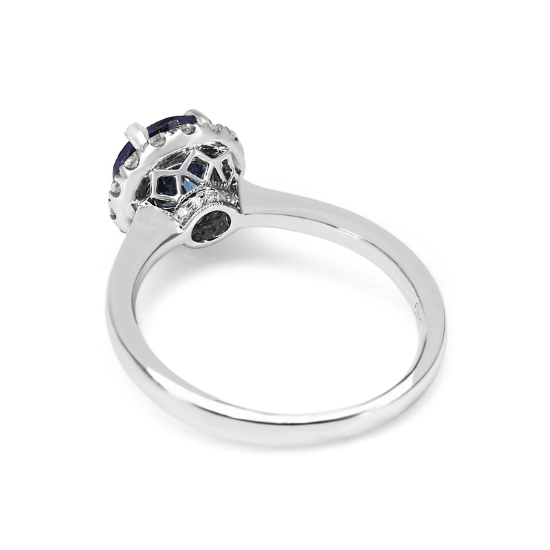 18ct White Gold Tanzanite and Diamond Halo Ring