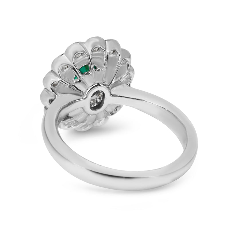 18ct White Gold Emerald and Double Halo Diamond Ring