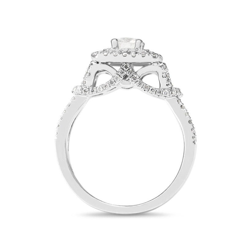 14ct White Gold Double Row Diamond Halo Cluster Ring