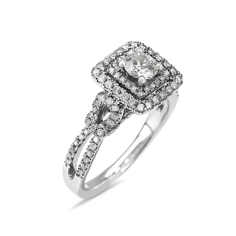 14ct White Gold Double Row Diamond Halo Cluster Ring