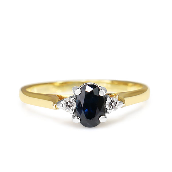 18ct Yellow and White Gold Sapphire and Diamond 3 Stone Ring