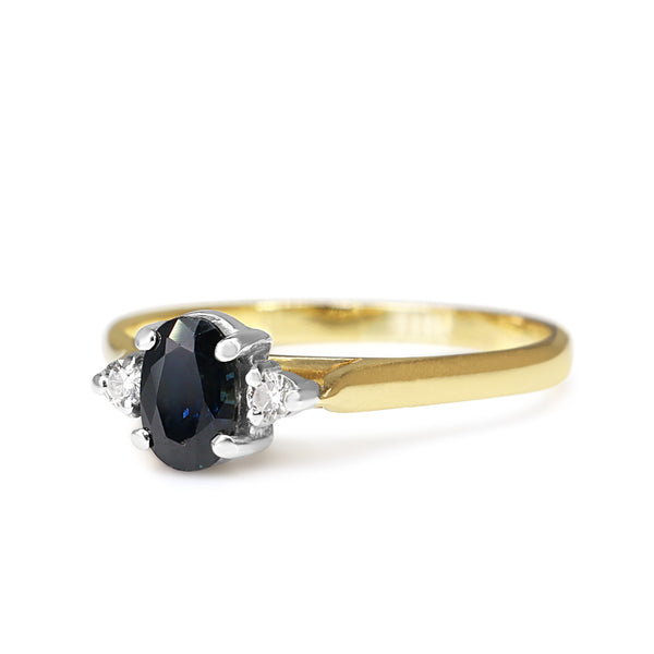 18ct Yellow and White Gold Sapphire and Diamond 3 Stone Ring