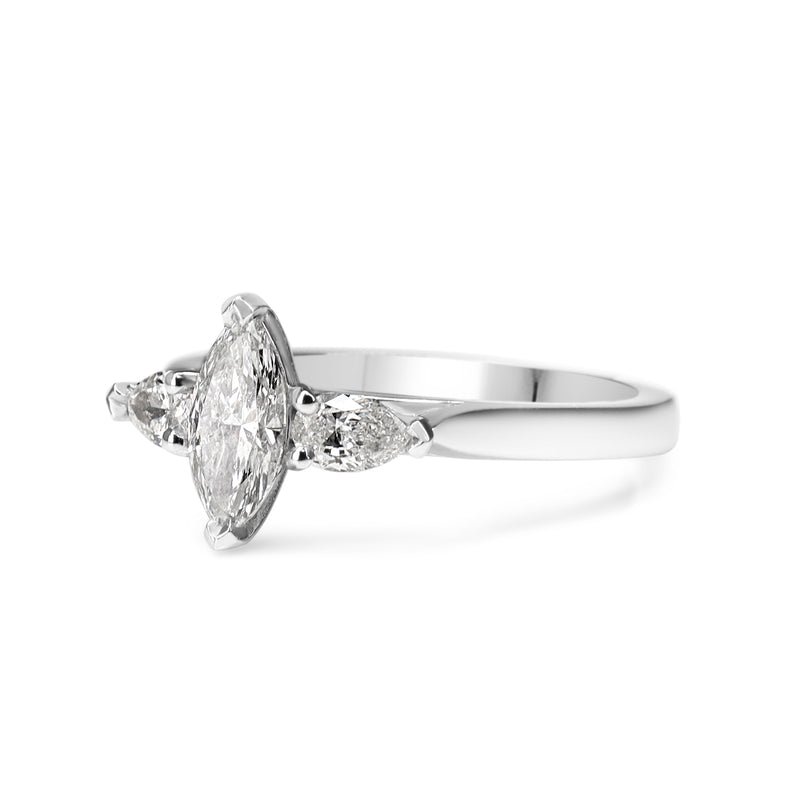 18ct White Gold Marquise and Pear Diamond 3 Stone Ring