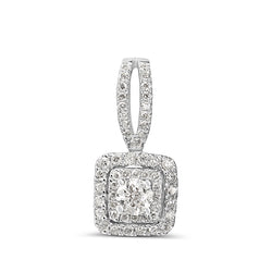 14ct White Gold Diamond Halo Pendant with Split Bental