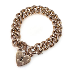 9ct Rose Gold Curb Link Bracelet with Heart Padlock Clasp