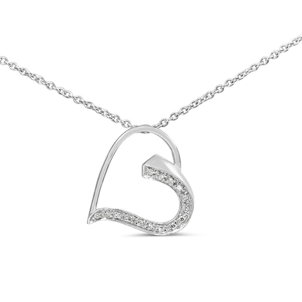 18ct White Gold Diamond Heart Necklace on 9ct White Gold Chain