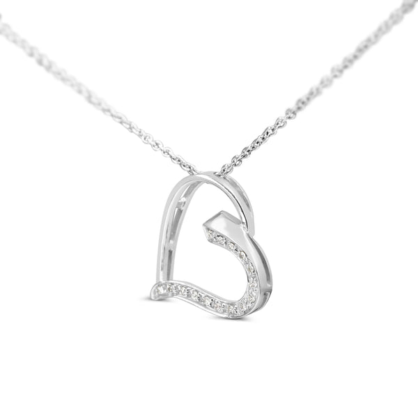 18ct White Gold Diamond Heart Necklace on 9ct White Gold Chain