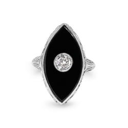 18ct White Gold Art Deco Onyx and Old Cut Diamond Ring