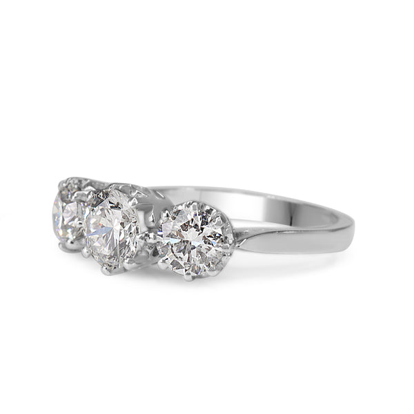 18ct White Gold Victorian Style 3 Stone Diamond Ring