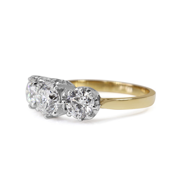 18ct Yellow and White Gold Victorian Style 3 Stone Diamond Ring