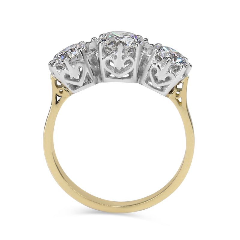 18ct Yellow and White Gold Victorian Style 3 Stone Diamond Ring