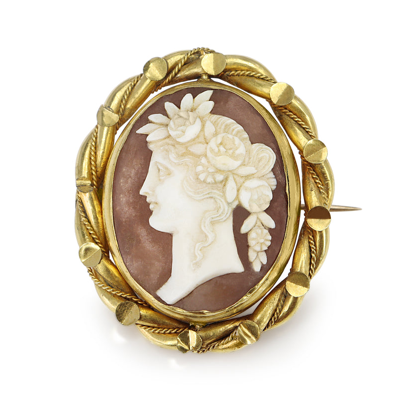 Victorian Antique Gilt Cameo Brooch