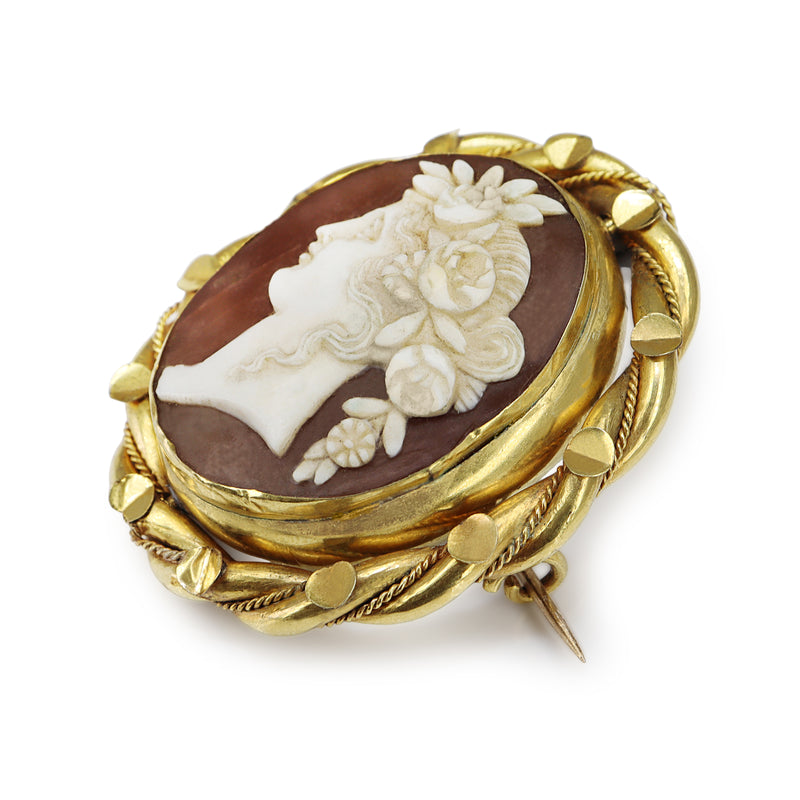 Victorian Antique Gilt Cameo Brooch