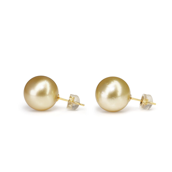 18ct Yellow Gold 12.7mm Golden South Sea Pearl Stud Earrings