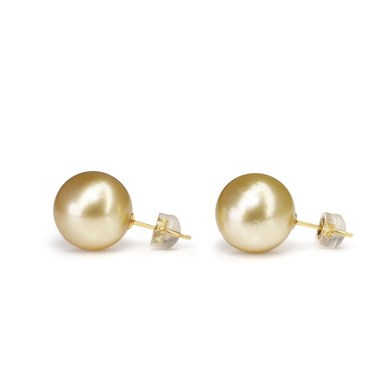 18ct Yellow Gold 12.7mm Golden South Sea Pearl Stud Earrings