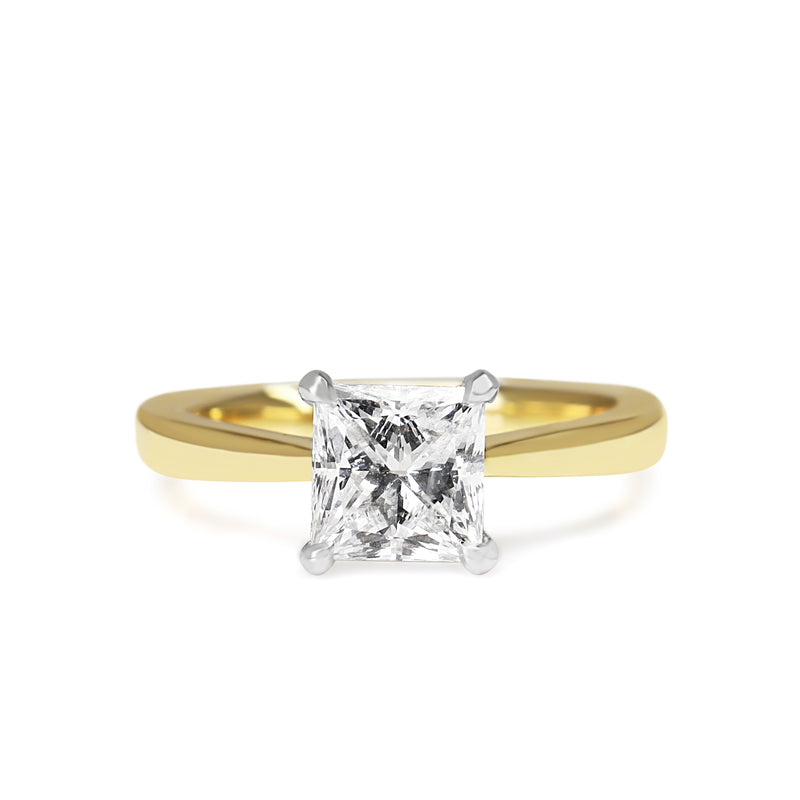 18ct Yellow and White Gold 1.52ct Princess Cut Diamond Solitaire Ring