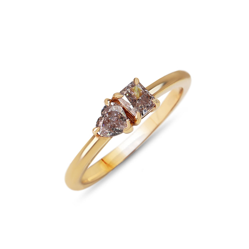 18ct Rose Gold Radiant and Heart Cut Moi et Toi Style Pink Diamond Ring