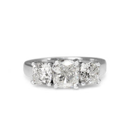 18ct White Gold 3 Stone Cushion Cut Diamond Ring