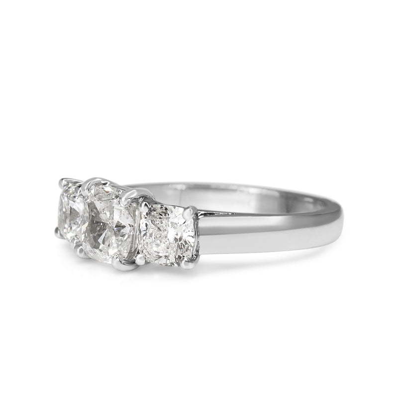 18ct White Gold 3 Stone Cushion Cut Diamond Ring