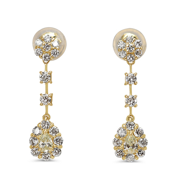 18ct Yellow Gold Pear Diamond Halo Drop Earrings