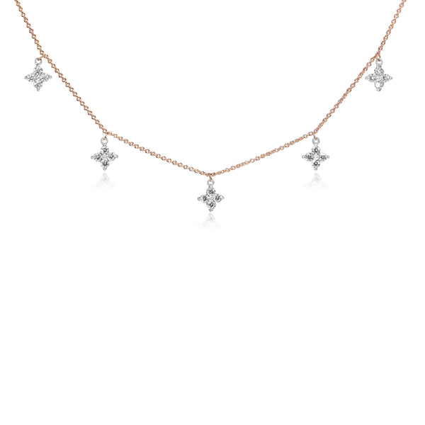 9ct Rose and White Gold Clover Diamond Necklace