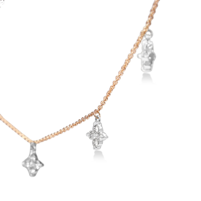 9ct Rose and White Gold Clover Diamond Necklace