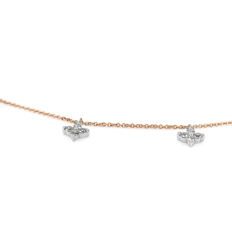 9ct Rose and White Gold Clover Diamond Necklace