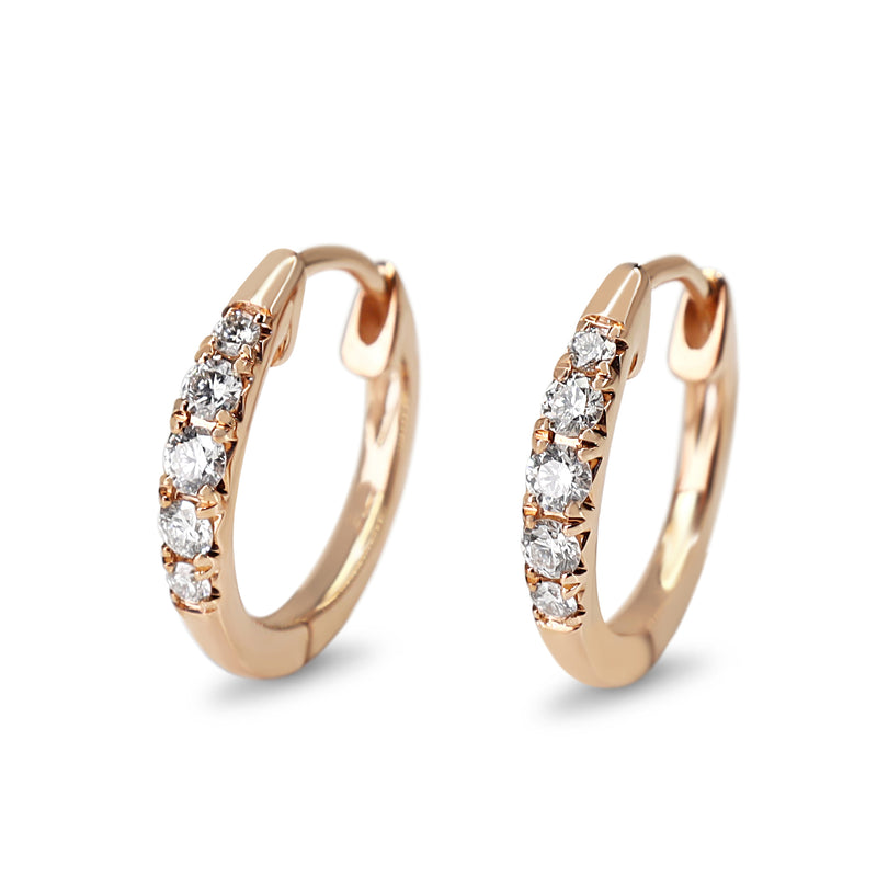 9ct Rose Gold Graduated Diamond Hoop Earrings