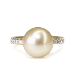 18ct Yellow Gold South Sea 10.5mm Pearl and Diamond Ring