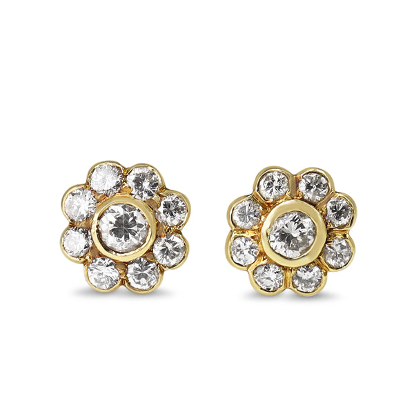 18ct Yellow Gold Diamond Daisy Stud Earrings