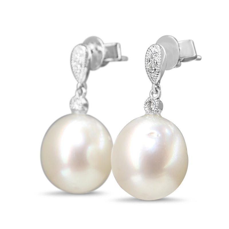 18ct White Gold 11mm South Sea Pearl and Diamond Drop Earrings