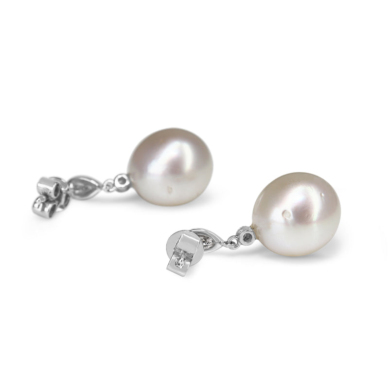 18ct White Gold 11mm South Sea Pearl and Diamond Drop Earrings