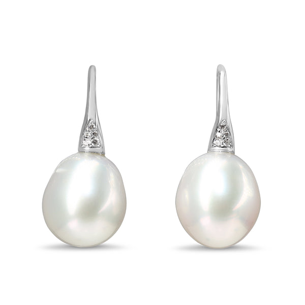 18ct White Gold 12mm South Sea Pearl and Diamond Earrings