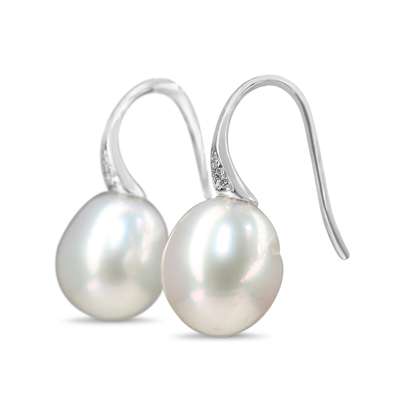 18ct White Gold 12mm South Sea Pearl and Diamond Earrings