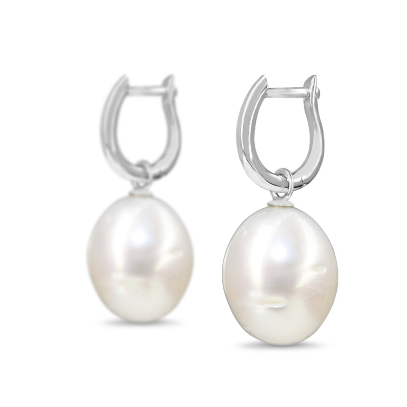 9ct White Gold 12.8mm South Sea Pearl Hoop Earrings