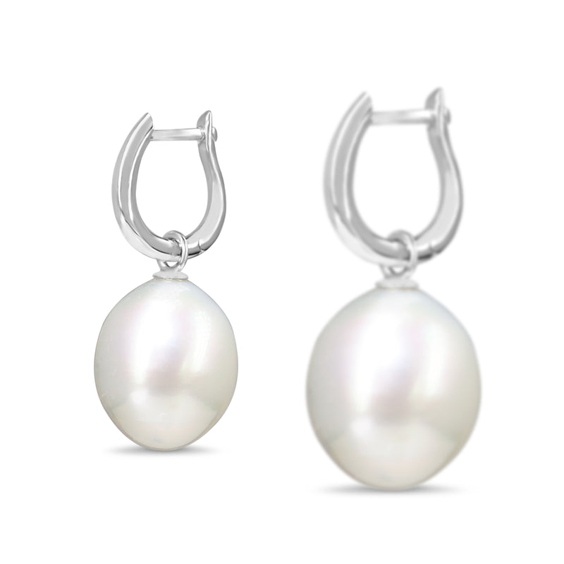 9ct White Gold 12.8mm South Sea Pearl Hoop Earrings