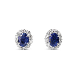 18ct White Gold Sapphire and Diamond Halo Earrings