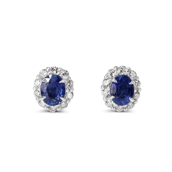 18ct White Gold Sapphire and Diamond Halo Earrings